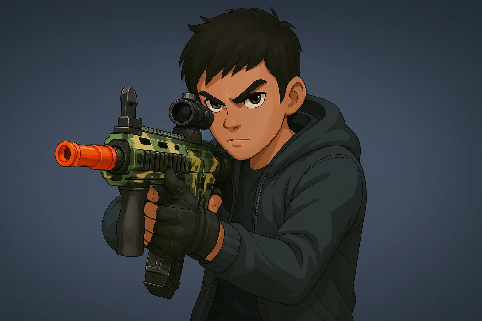 Character holding camouflage skin water gun