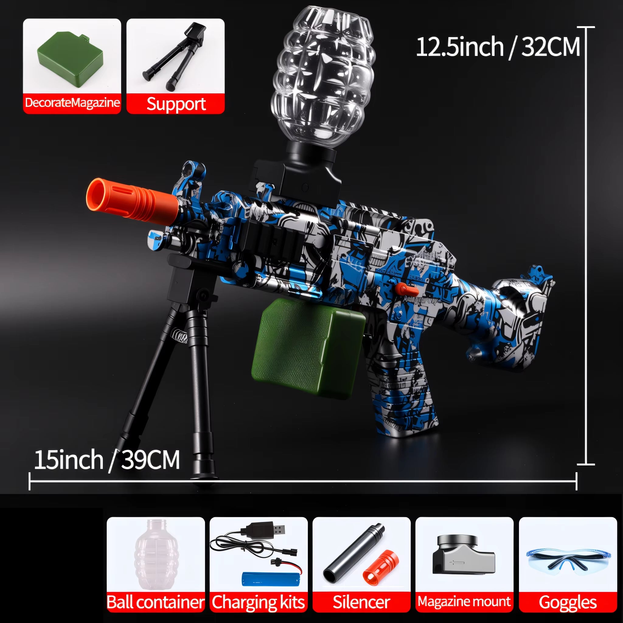 M249 Automatic Splash Gel Ball Blaster Toy