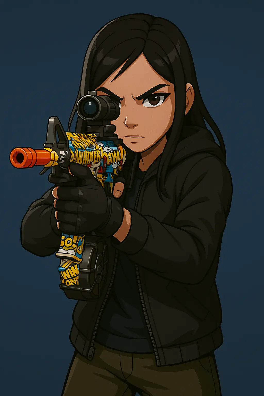 Character holding urban skin water gun