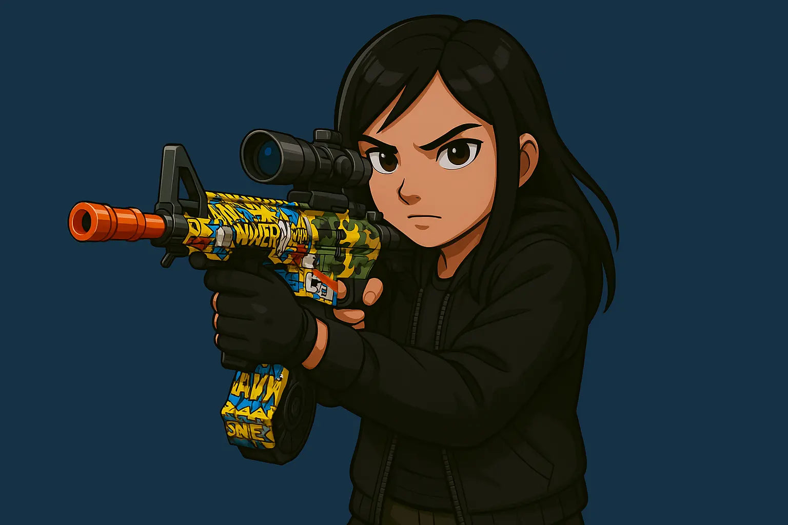 Character holding urban skin water gun